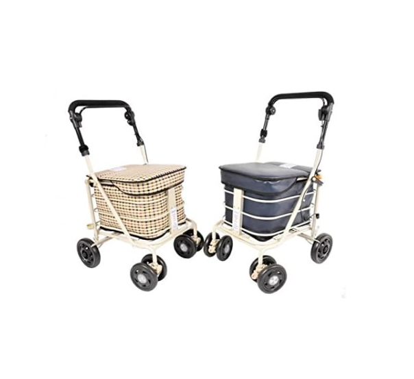 Foldable 6-Wheel Shopping Trolley With Seat Handbrake Navy