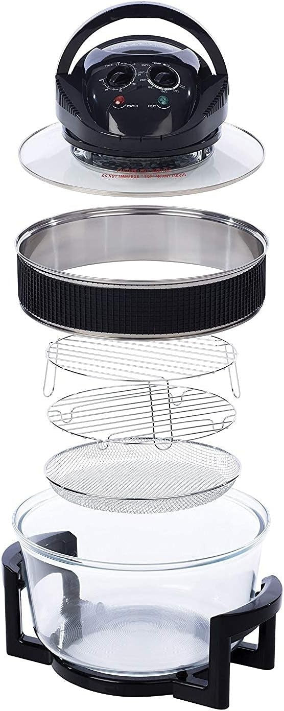 17L Halogen Air Fryer Oven Glass Bowl 1300W No Oil Accessories Self Clean