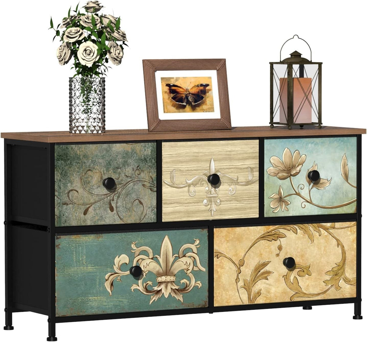 5-Drawer Bohemian Storage Dresser for Bedroom, Nursery, Living Room, Closet