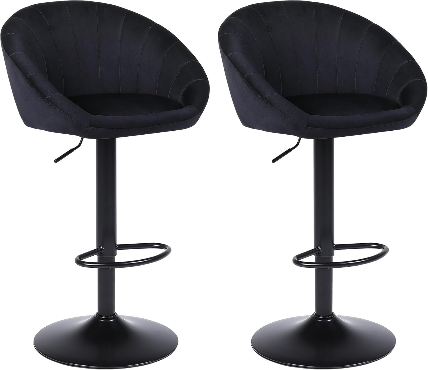 Adjustable Velvet Bar Stools Set of 2 | Black Swivel Kitchen Counter Chairs