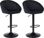 Adjustable Velvet Bar Stools Set of 2 | Black Swivel Kitchen Counter Chairs