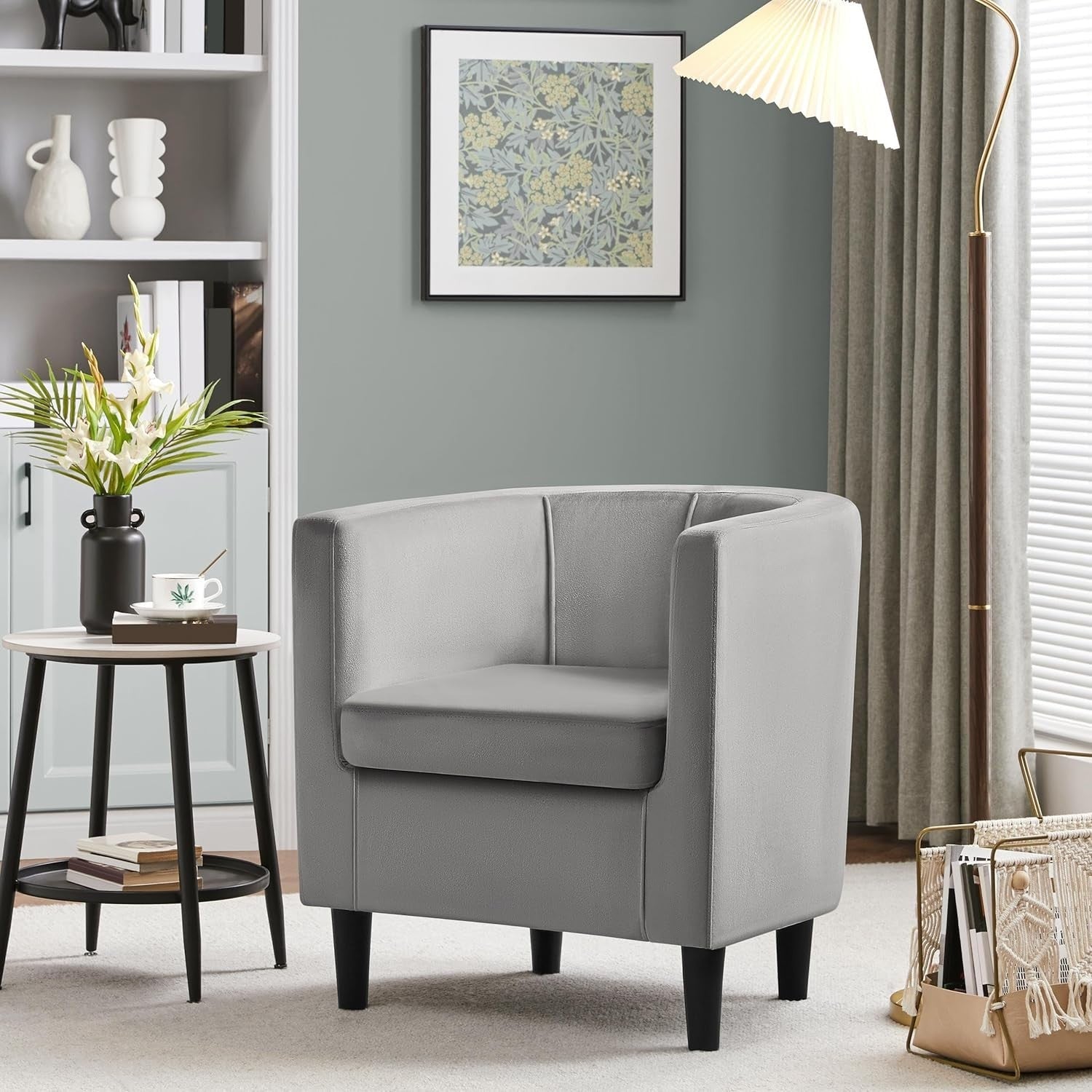 Grey Velvet Accent Tub Chair Armchair Lounge Seat Sofa Modern Home