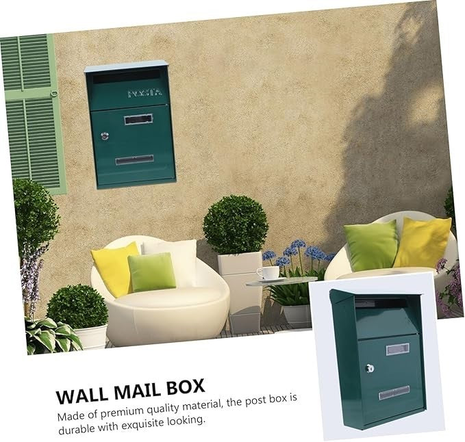 Lockable Green Metal Wall Mount Mailbox Secure Post Box Stylish Letter Holder