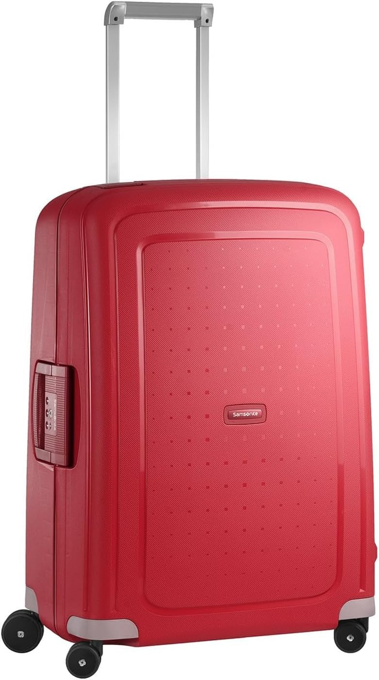 69cm Red Medium Check In Suitcase Hard Shell TSA Lock 4 Spinner Wheels 79L
