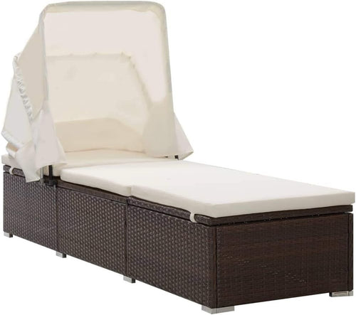 Outdoor Reclining Sun Lounger with Canopy & Cushion