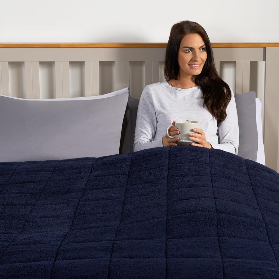 Navy Blue Teddy Fleece Weighted Blanket 4kg 125x150cm for Calm Comfort