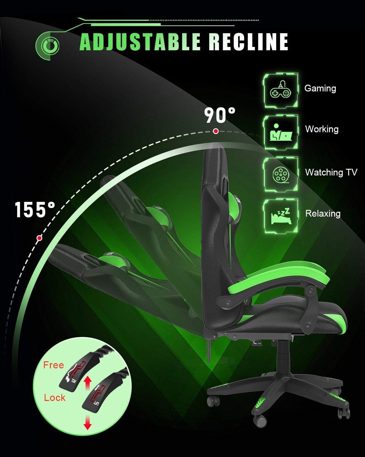 RGB Gaming Chair Recliner PU w/ Lumbar Headrest