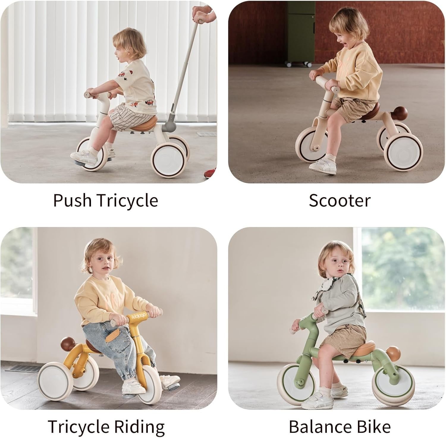 4 in 1 Kids Trike Balance Bike Scooter Push Trike EVA Wheels Green