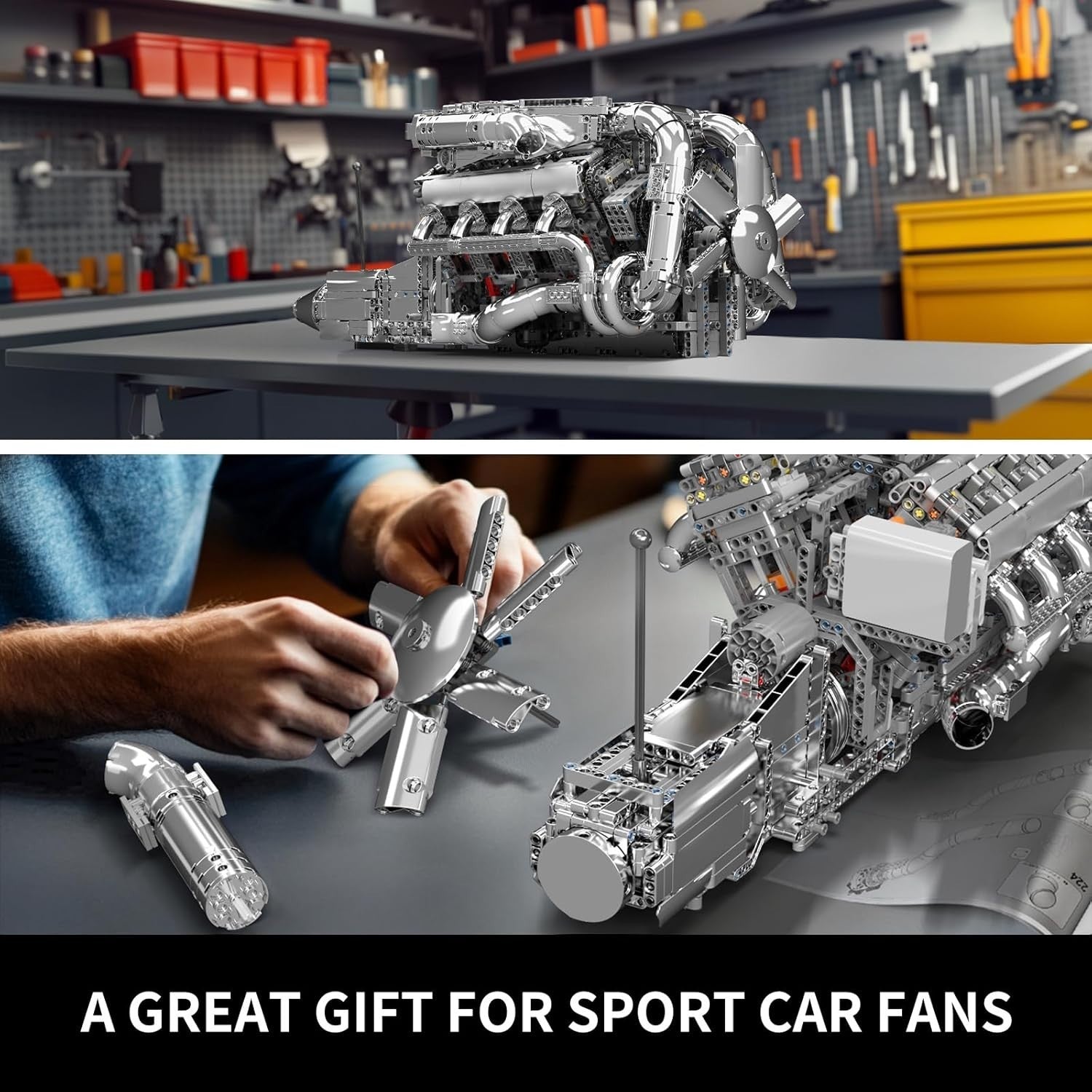 Twin-Turbo V8 Engine Model Kit with Motor & Battery – STEM Engineering Toy