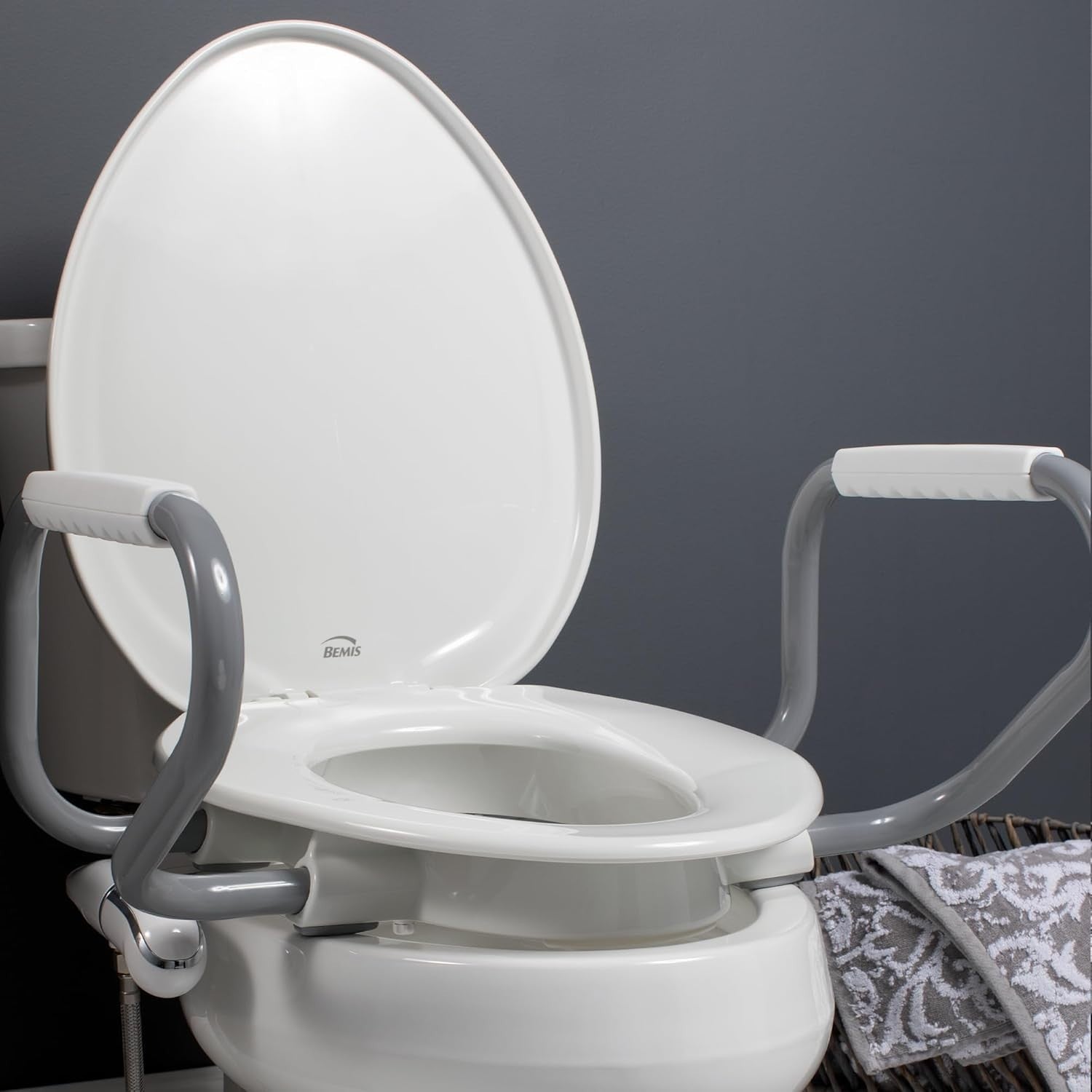 3" Raised Toilet Seat Bundle with Support Arms & Bidet Easy Install White