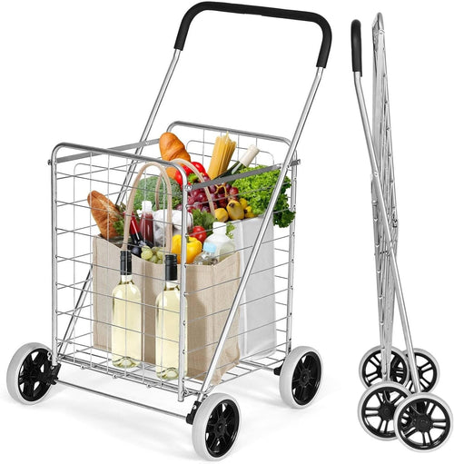 83L Folding Shopping Trolley Heavy Duty Metal Cart Grocery Push Wagon
