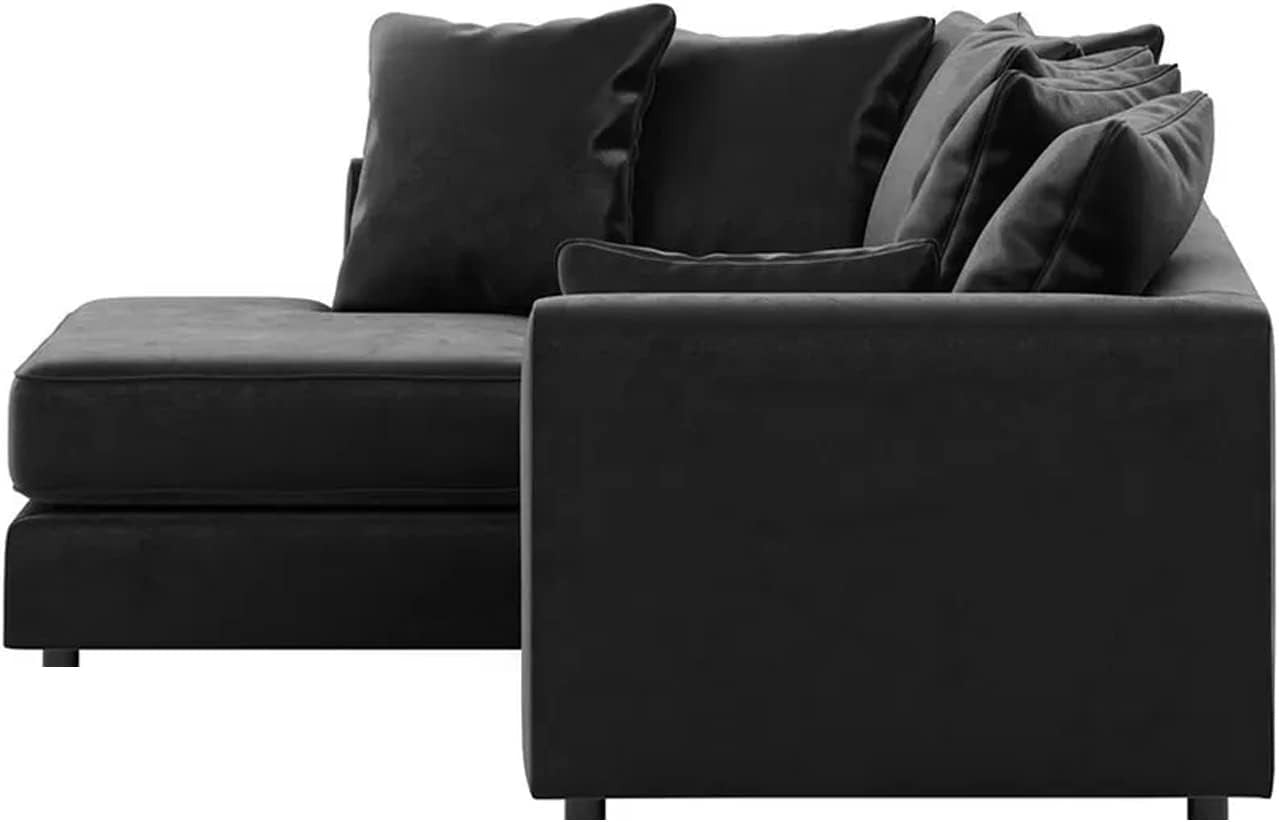Black Velvet Corner Sofa 4 Seater L Shape | Full Foam Cushions | Left Hand