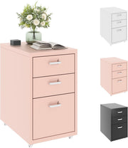 Pink Mobile Filing Cabinet 3 Drawer A4 Under Desk Office Storage