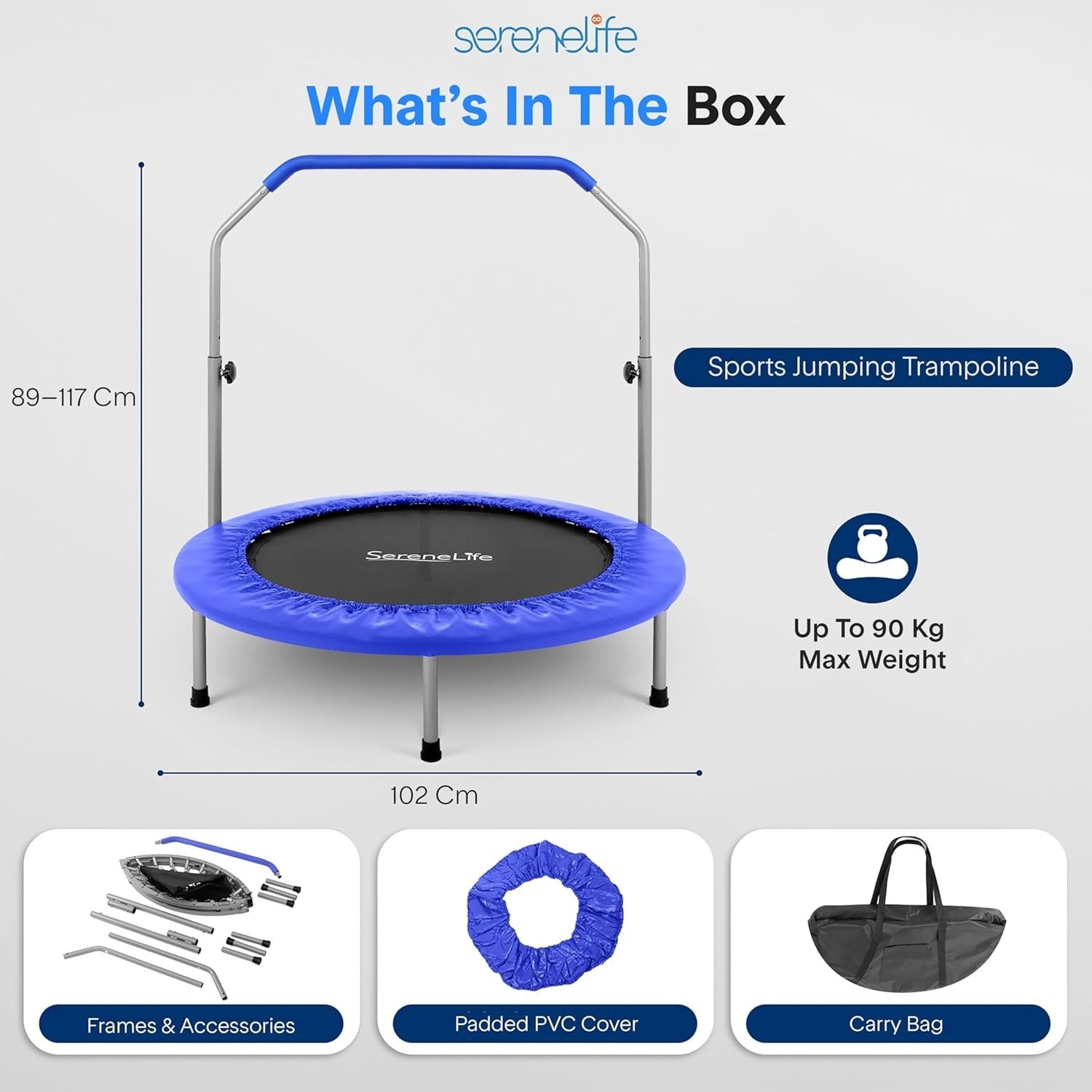 40” Foldable Mini Trampoline Indoor Outdoor Rebounder Adjustable Handle