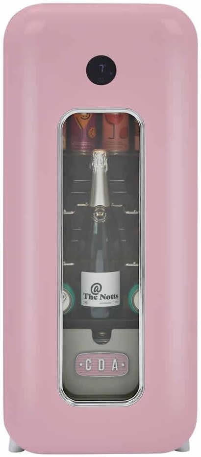 Retro Drinks Cooler Fridge Wireless Phone Charger Pink Glass Door 48L