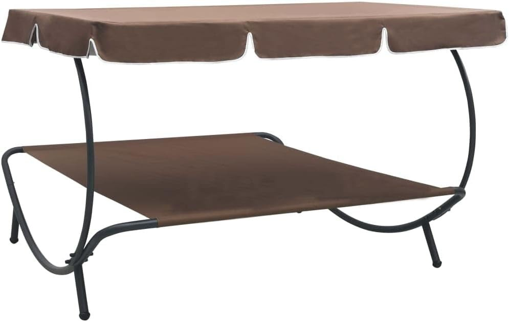 Double Outdoor Sun Bed Lounger with Canopy Weather-Resistant Steel Frame