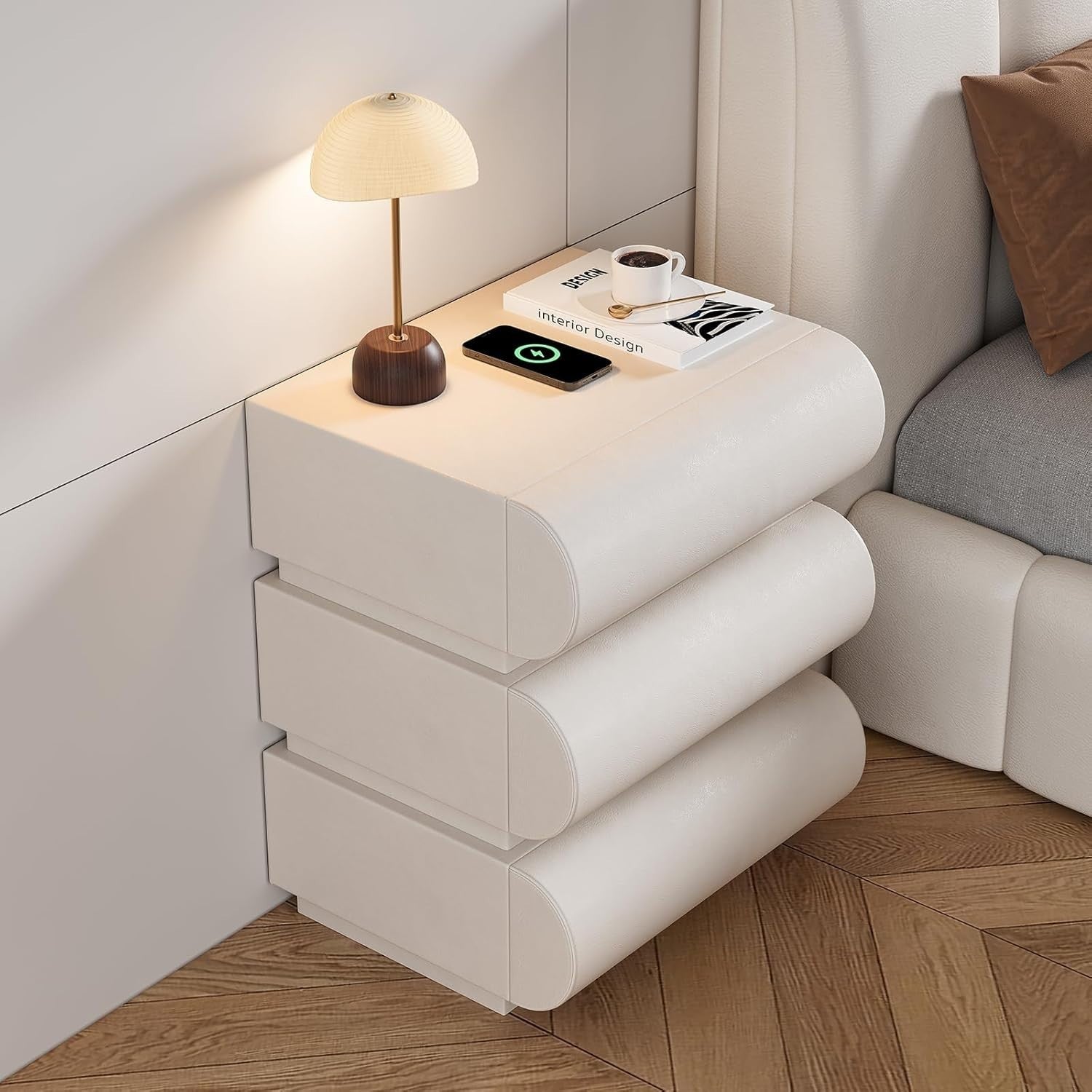 Luxury 3 Drawer Bedside Table with Wireless Charger USB Type-C
