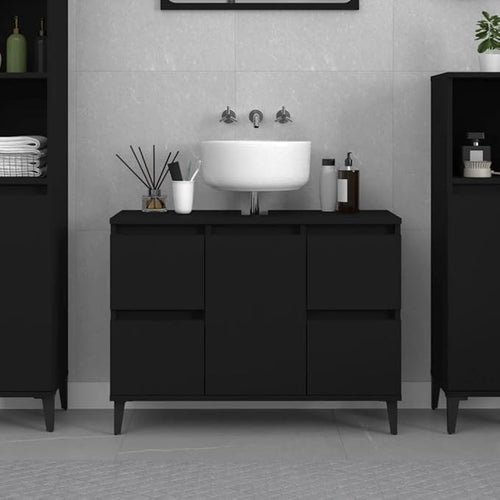 Black Under Sink Bathroom Cabinet 80cm Modern Vanity Unit with Drawers & Door