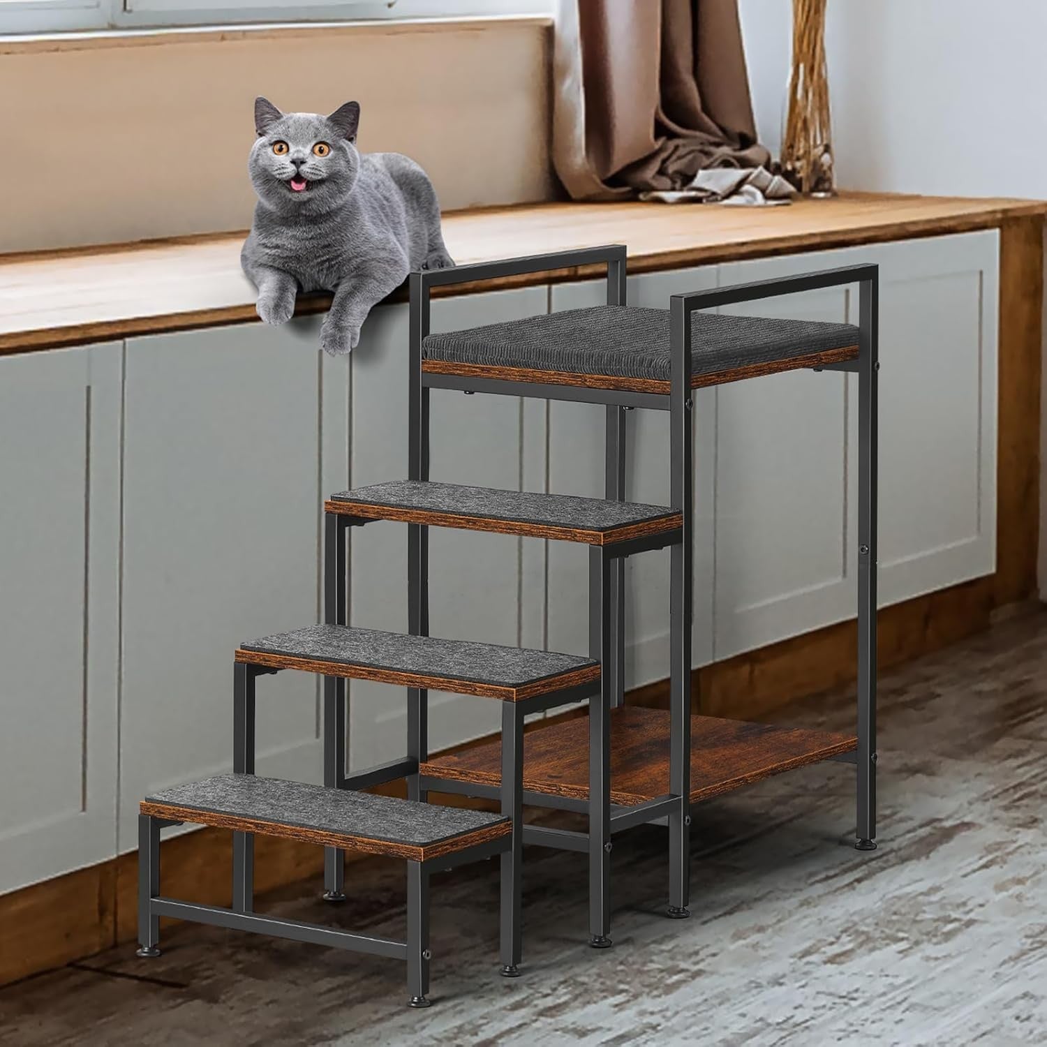 Adjustable Dog Stairs 63cm Non-Slip Steps Small Medium Pets