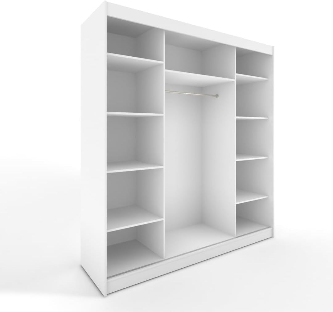 200cm Sliding Mirror Wardrobe White 2 Door Modern Bedroom Storage Unit