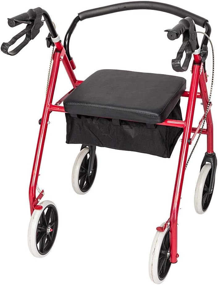 4 Wheel Rollator Walker Lightweight Folding Mobility with Seat Brakes Bag