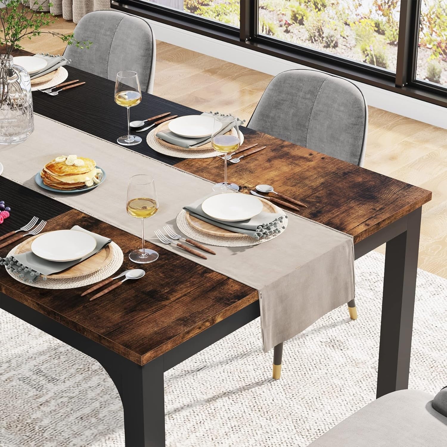 Industrial Dining Table for 6-8 – Metal Frame, Rustic Wood, 180cm