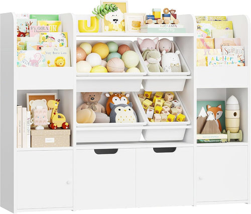 Kids Toy Storage Cabinet Bookshelf with Drawers Doors Bins 6-in-1 Unit White