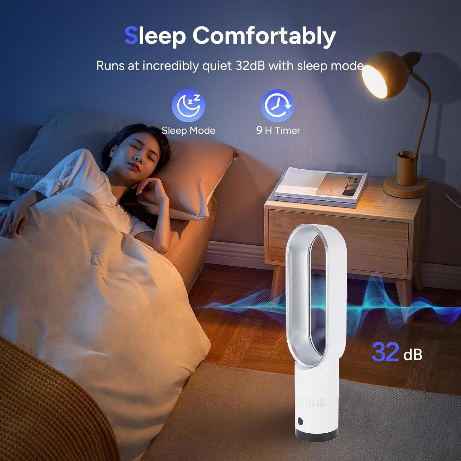 56cm Bladeless Tower Fan w/ Air Purifier 8hr Timer 80" Oscillation Remote Silver