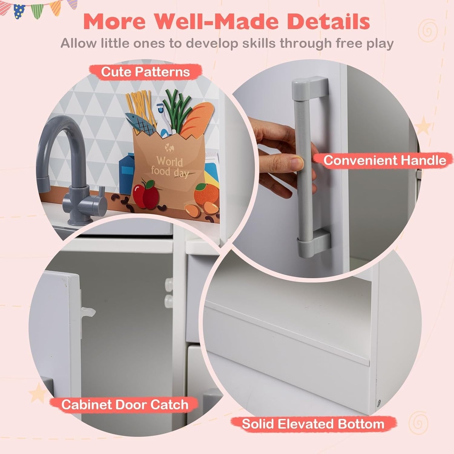 Kids Wooden Play Kitchen Laundry Set Lights Sounds White Toy Set