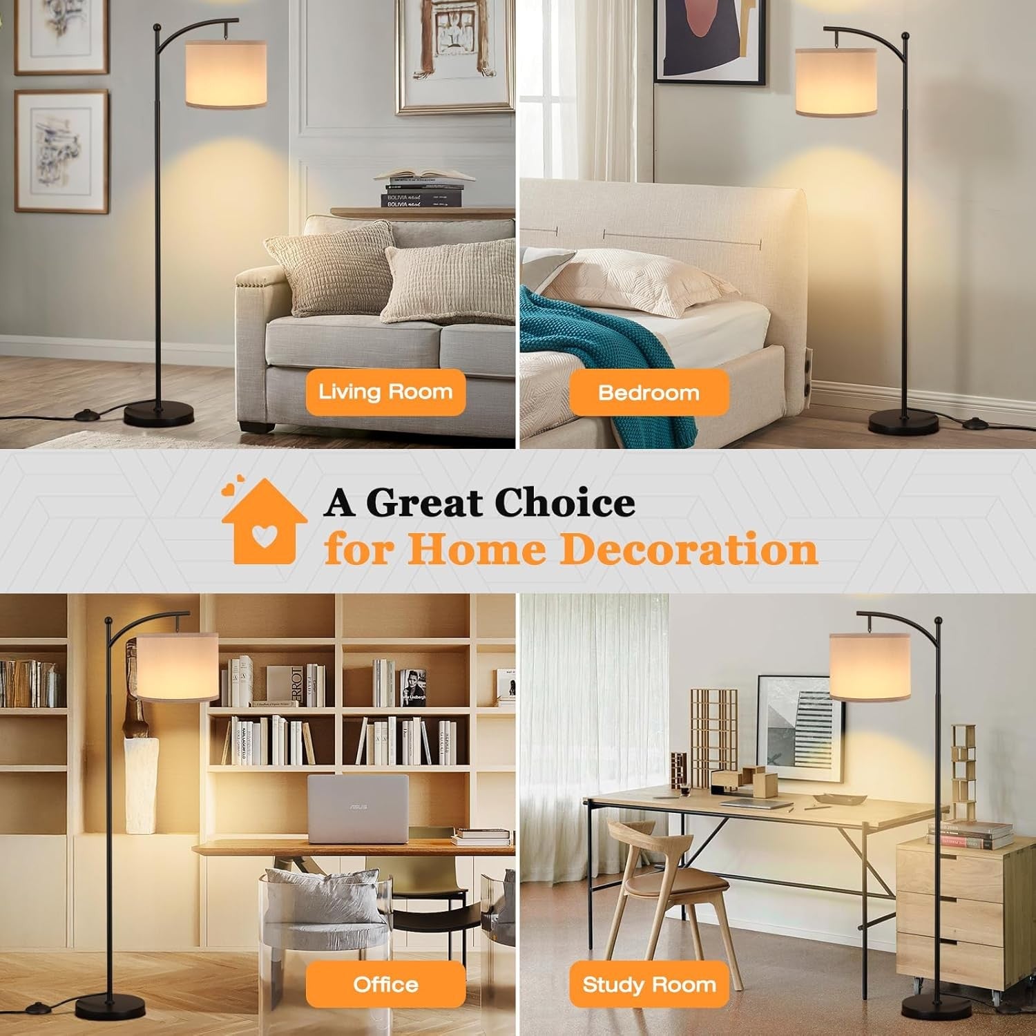 Modern Arc Floor Lamp Dimmable LED Remote Control Room Standing