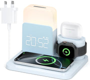 6 in 1 Wireless Charging Station Alarm Clock Night Light MagSafe Stand