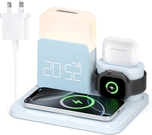 6 in 1 Wireless Charging Station Alarm Clock Night Light MagSafe Stand