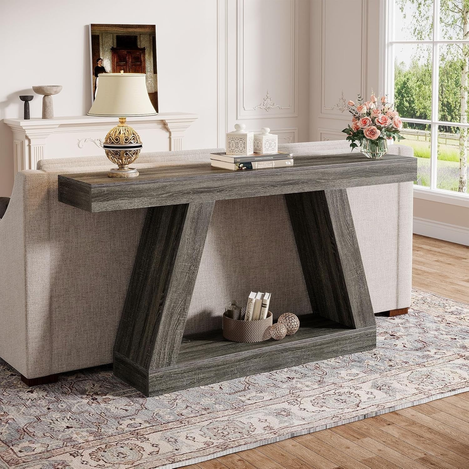 Rustic Grey Console Table 140x30x80cm Storage Space Hallway Entryway
