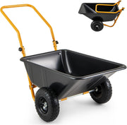 80L 2-Wheel Garden Wheelbarrow & Black Heavy Duty Cart w/ 100kg Load Capacity