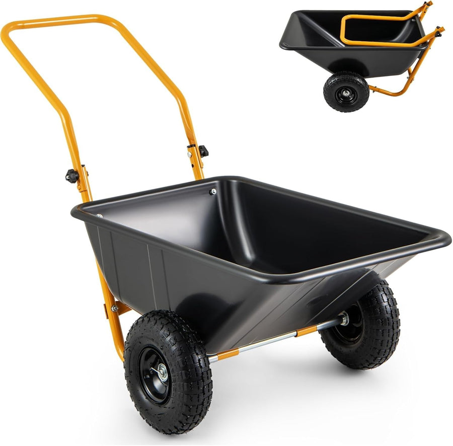 80L 2-Wheel Garden Wheelbarrow & Black Heavy Duty Cart w/ 100kg Load Capacity