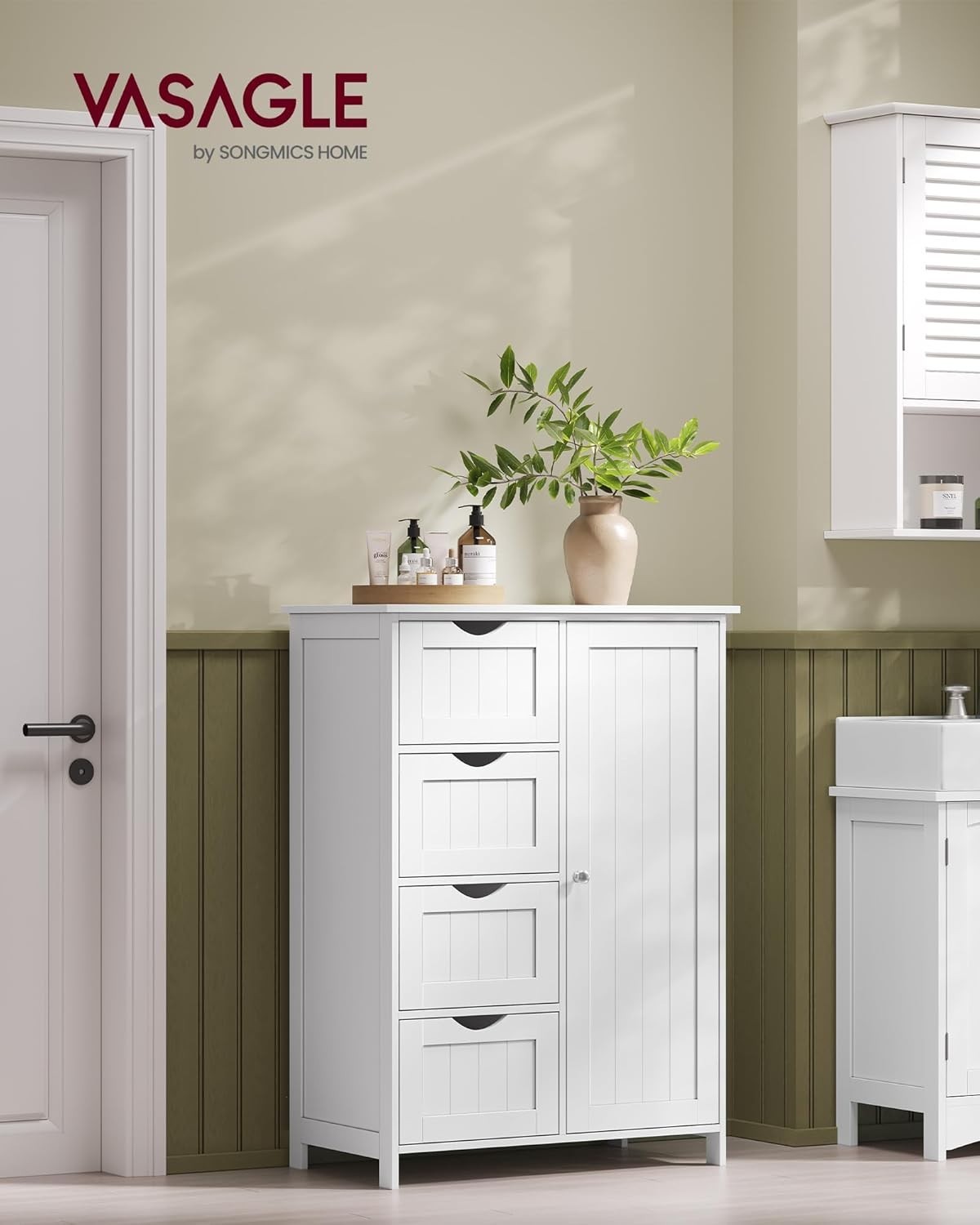 Bathroom Storage Cabinet with 4 Drawers & Adjustable Shelf, Compact & Sturdy