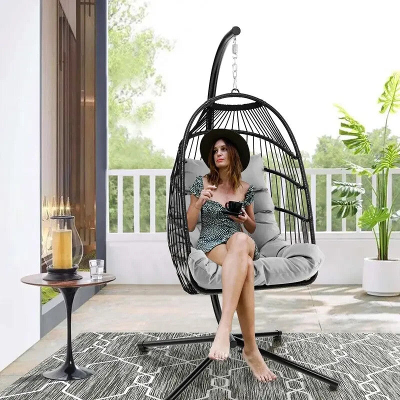 Hanging Egg Swing Chair with Stand & Cushions | 150kg Load | Indoor/Outdoor