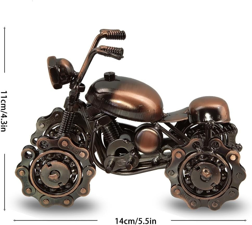 Copper Motorcycle Model Figurine - Retro Metal Desk Ornament, Unique Gift