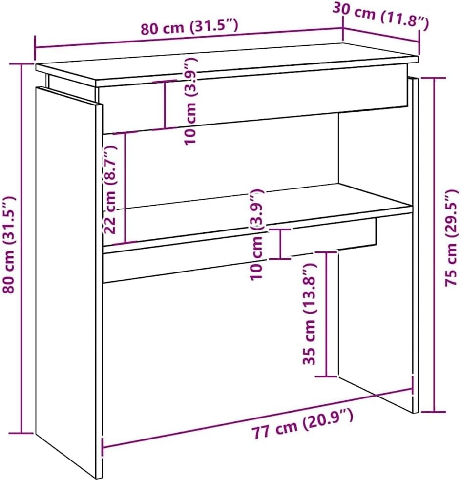 Compact Grey Sonoma Console Table 80x30x80cm – Sturdy, Stylish Storage