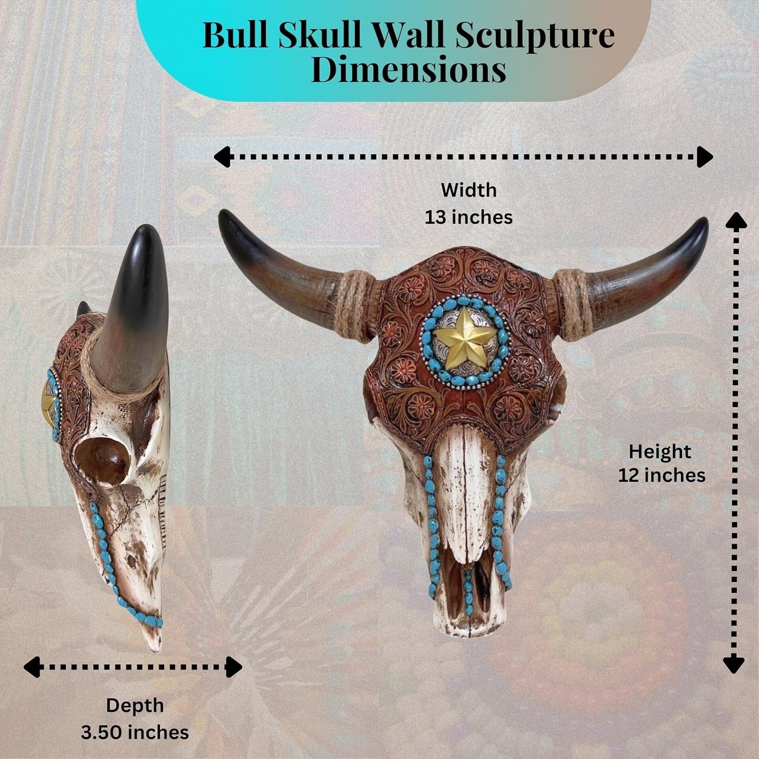 Rustic Bull Skull Wall Decor Southwest Western Resin Sculpture