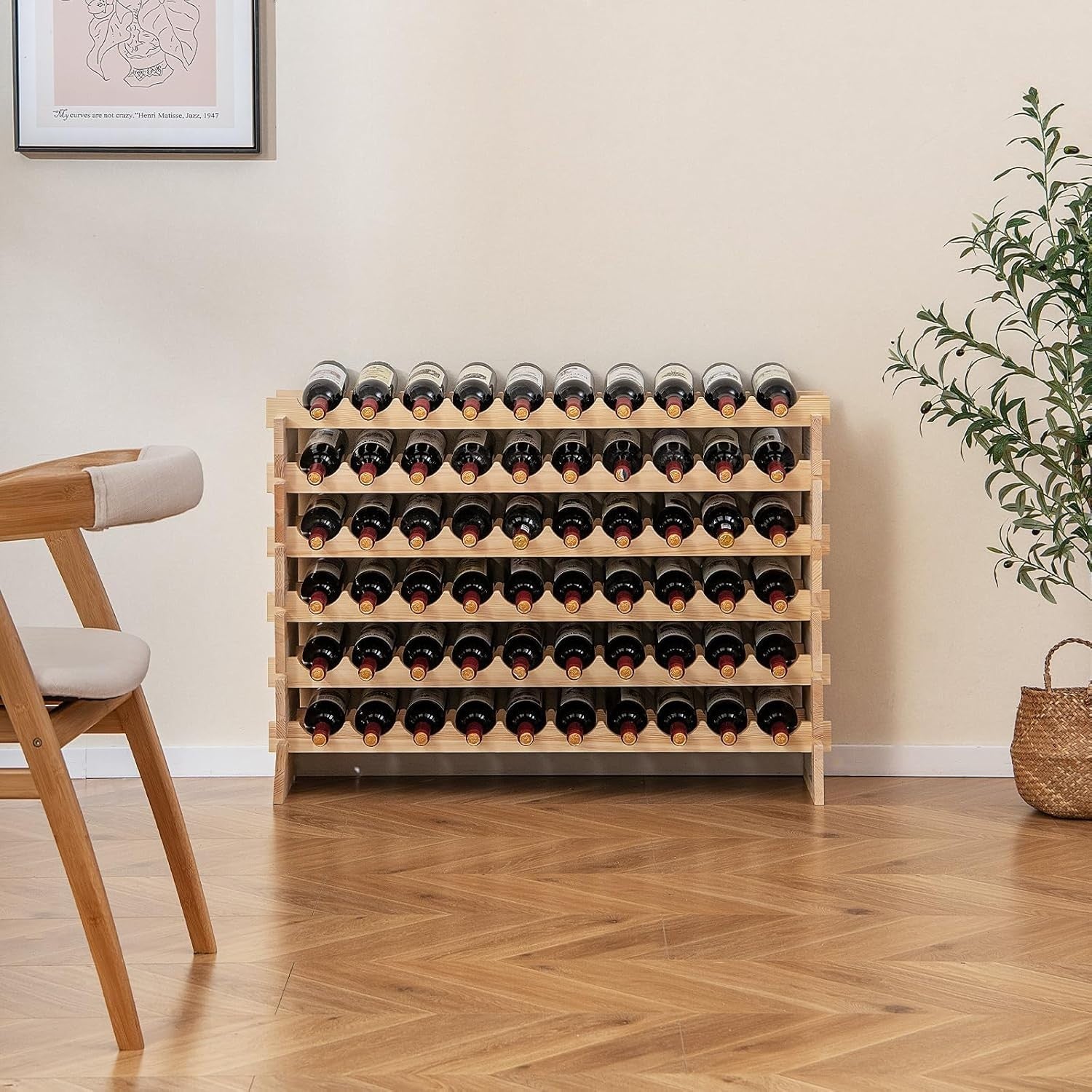 Large 60 Bottle Wooden Wine Rack 6 Tier Stackable Storage Shelf Home Bar Cellar