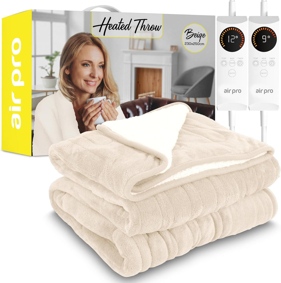 Electric Heated Throw Blanket King Dual Control Sherpa 6 Timer 230x250cm