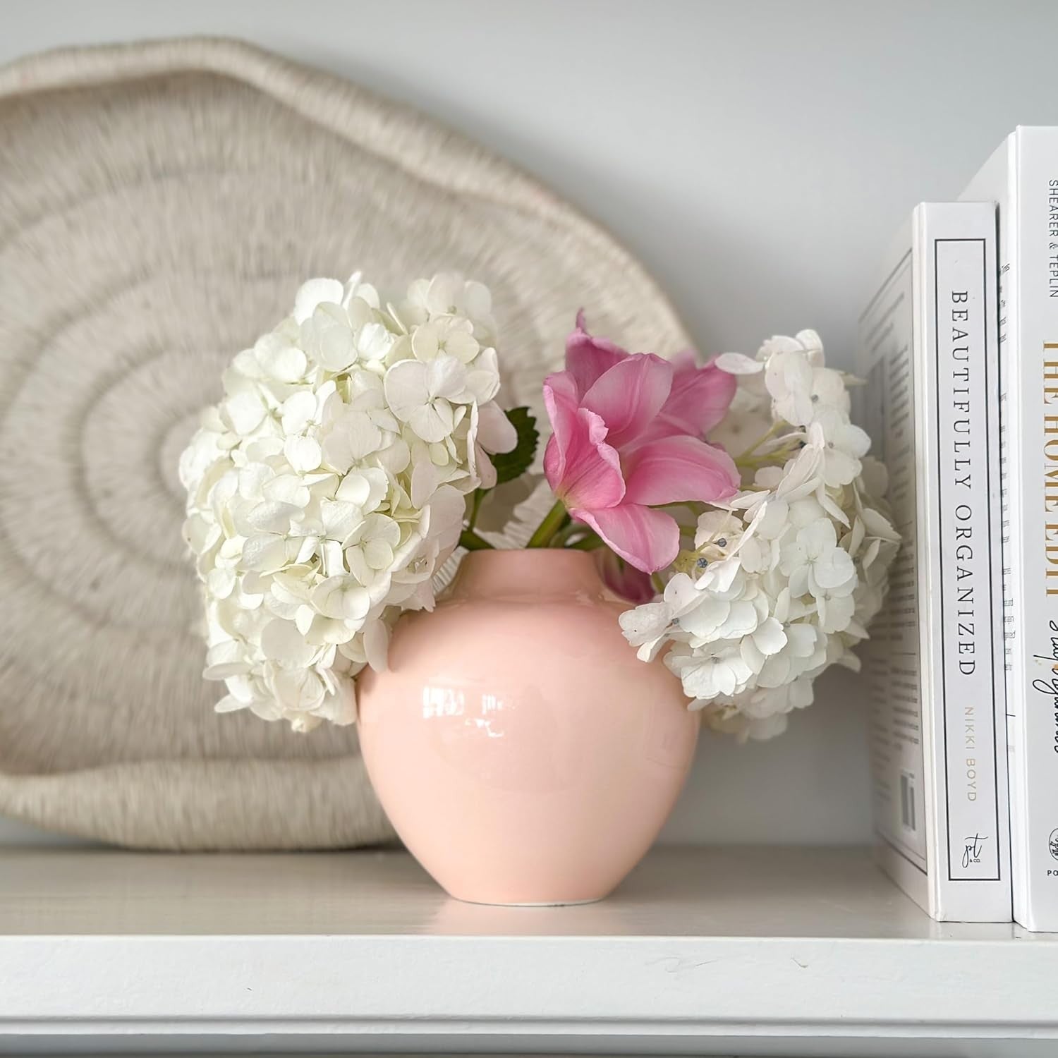 Small Pink Ceramic Vase 13cm Glossy Round Flower Table Centrepiece