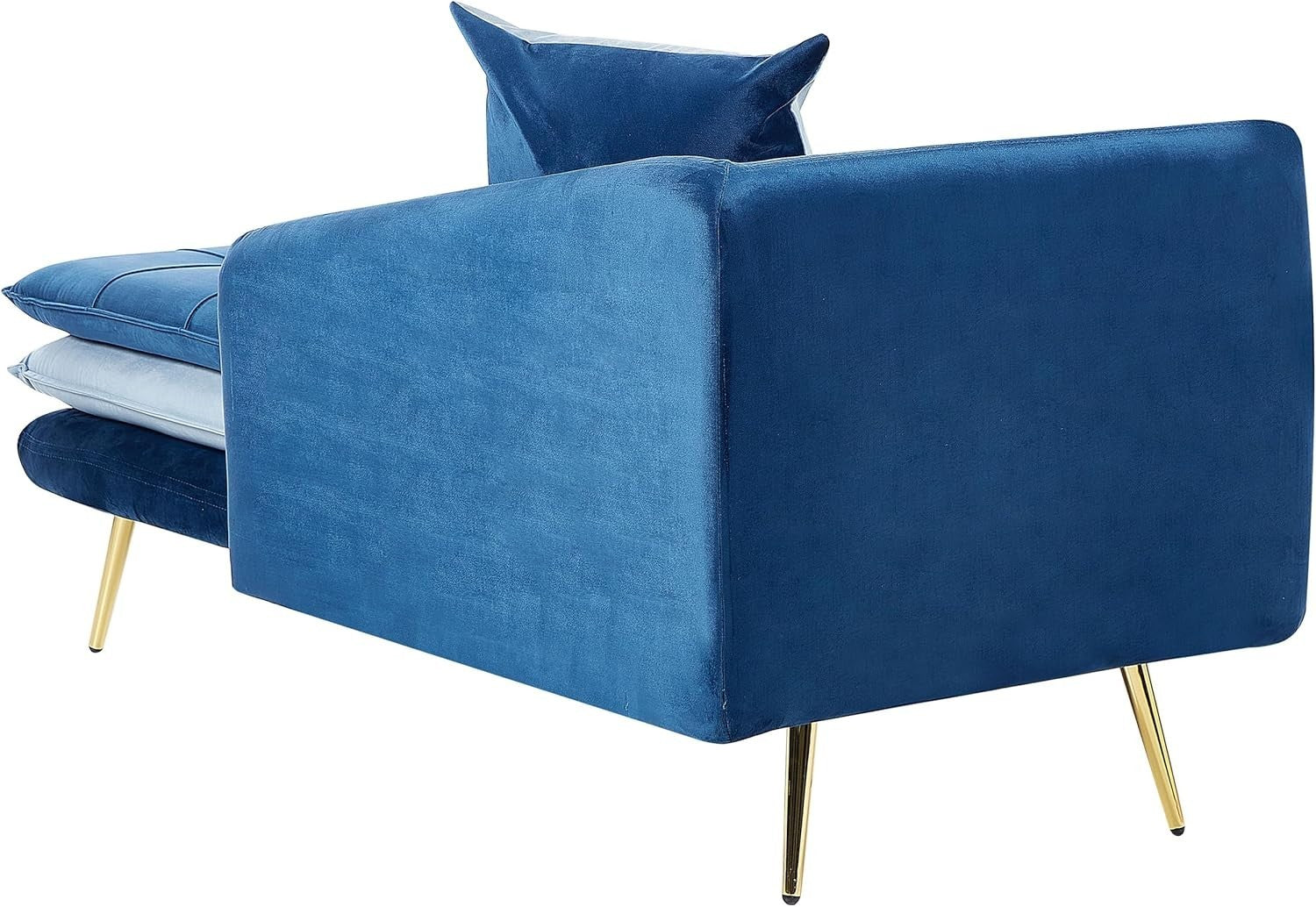 Left Hand Blue Velvet Tufted Chaise Lounge Thick Cushions Living Room