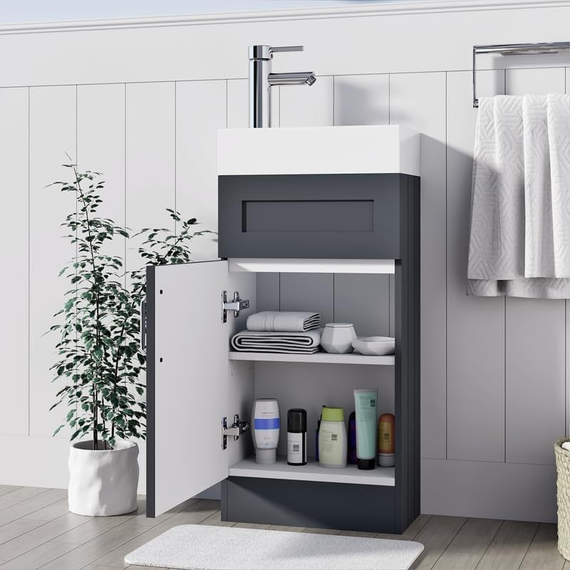 Modern 400mm Bathroom Vanity Unit with Basin Grey Floor Standing Sink Cabinet