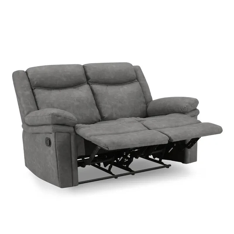 2 Seater Manual Recliner Sofa Grey Faux Leather Padded Lounge Couch