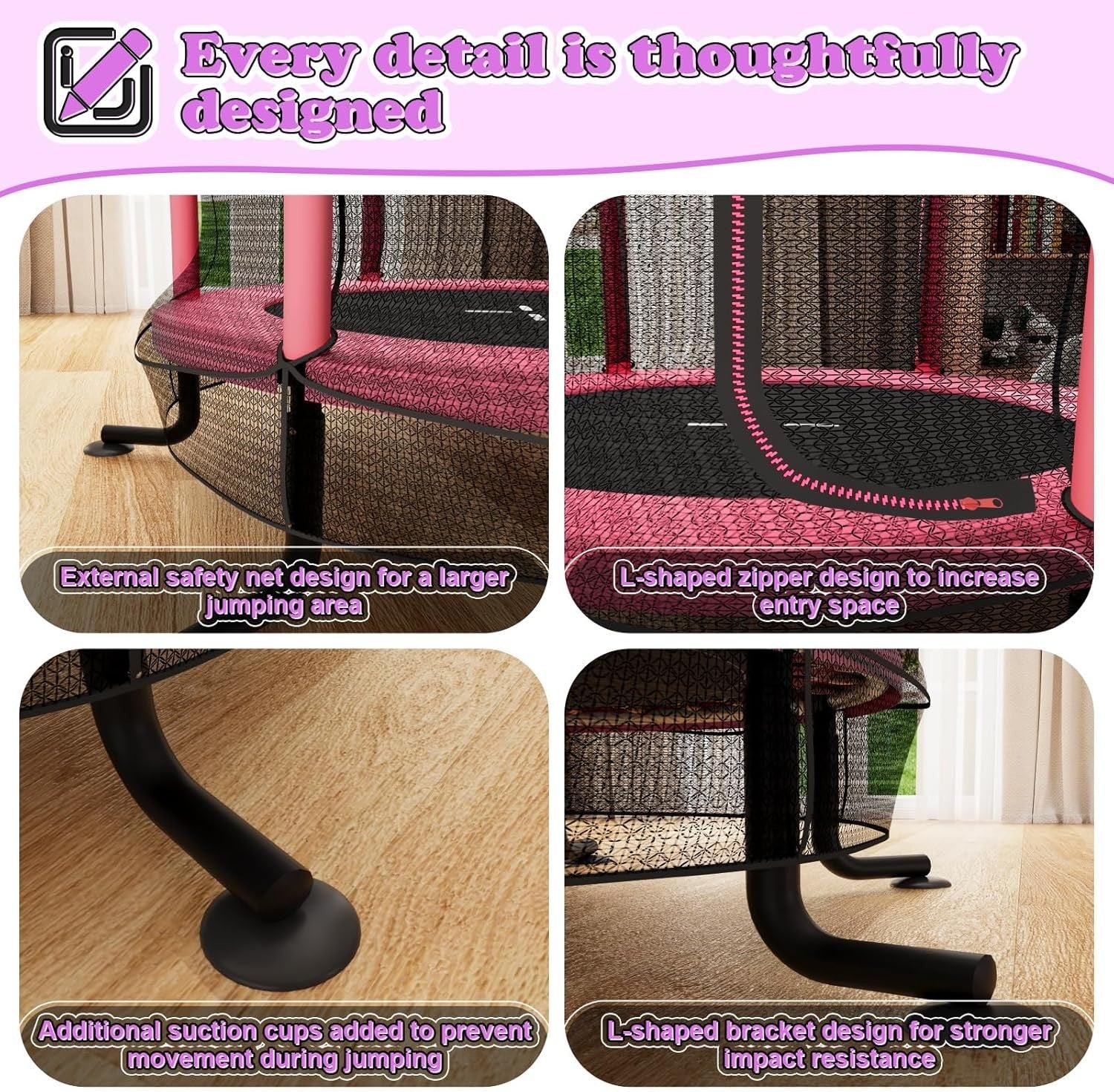 55in Toddler Trampoline Safety Enclosure Anti-Slip Indoor Outdoor