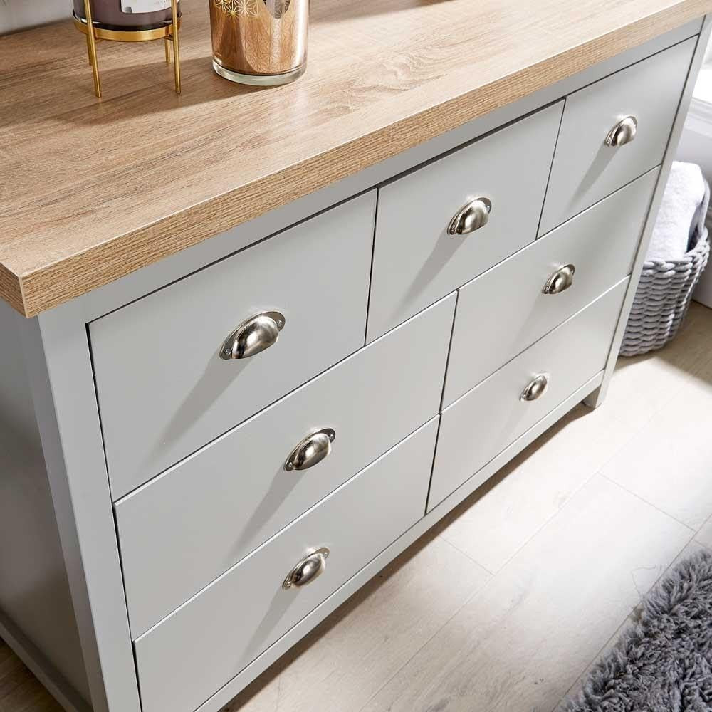 7 Drawer Wide Chest Grey Oak Effect Storage Unit for Bedroom Office