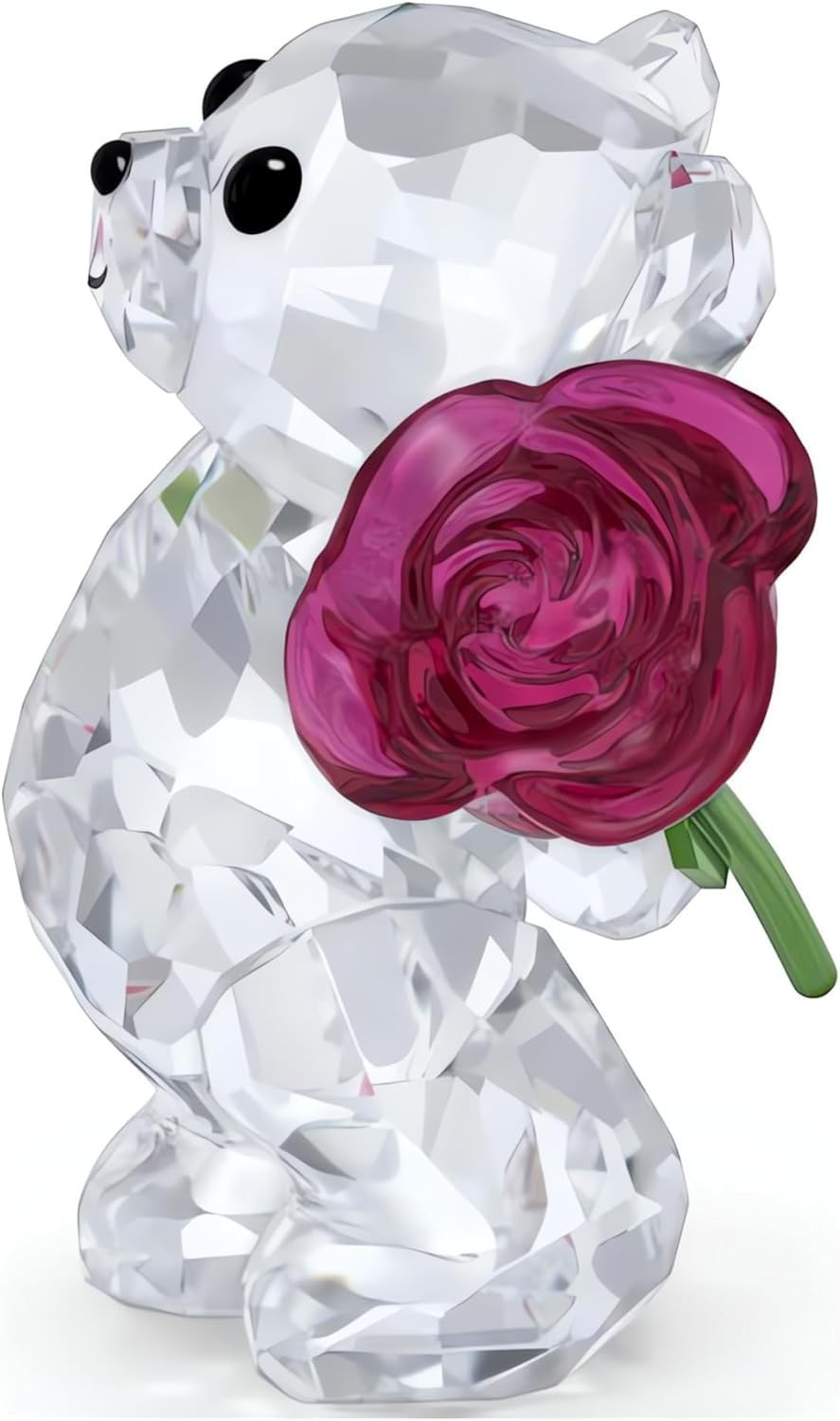 Crystal Bear Figurine with Pink Rose – Luxury Collectible Ornament Gift 4cm