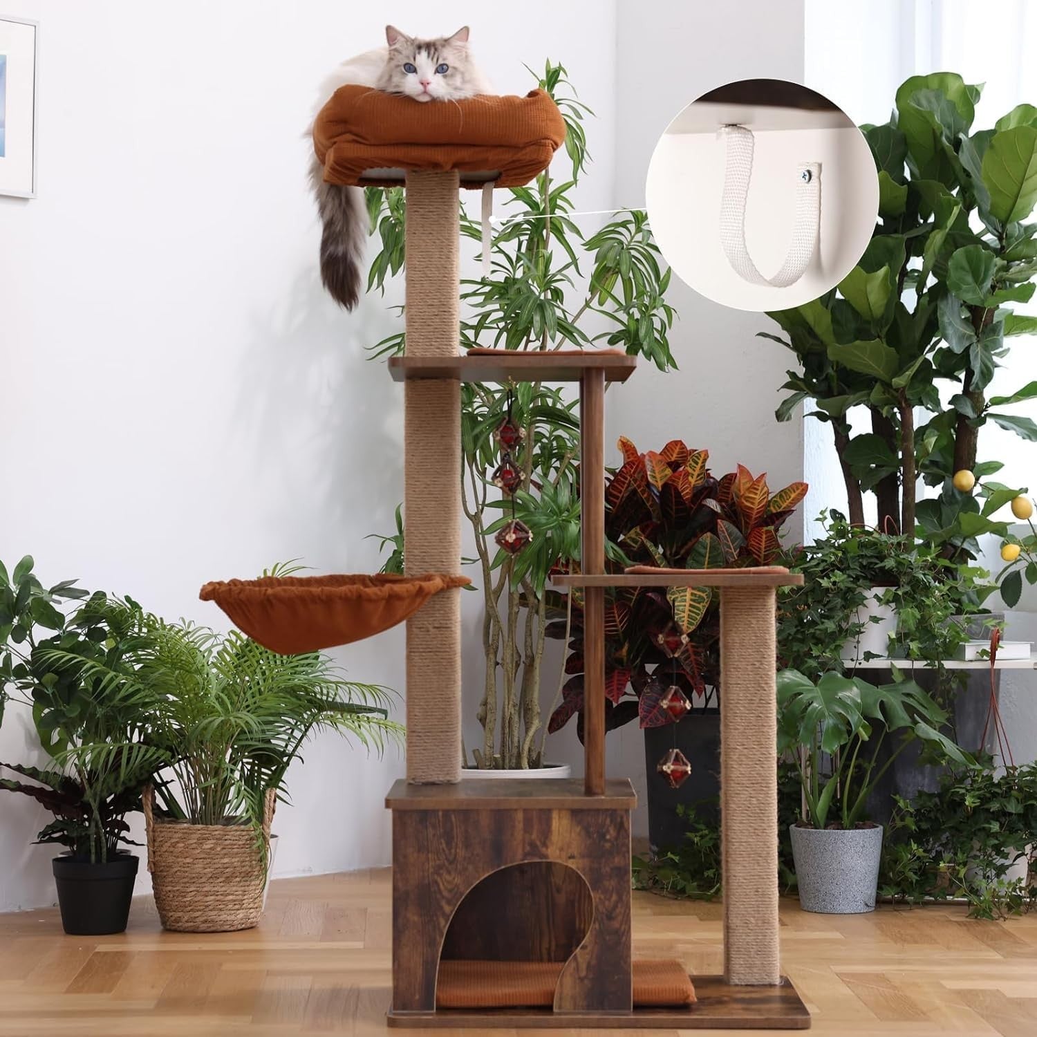 136cm Cat Tree Tower Wooden Condo Plush Perch Hammock Scratching Post